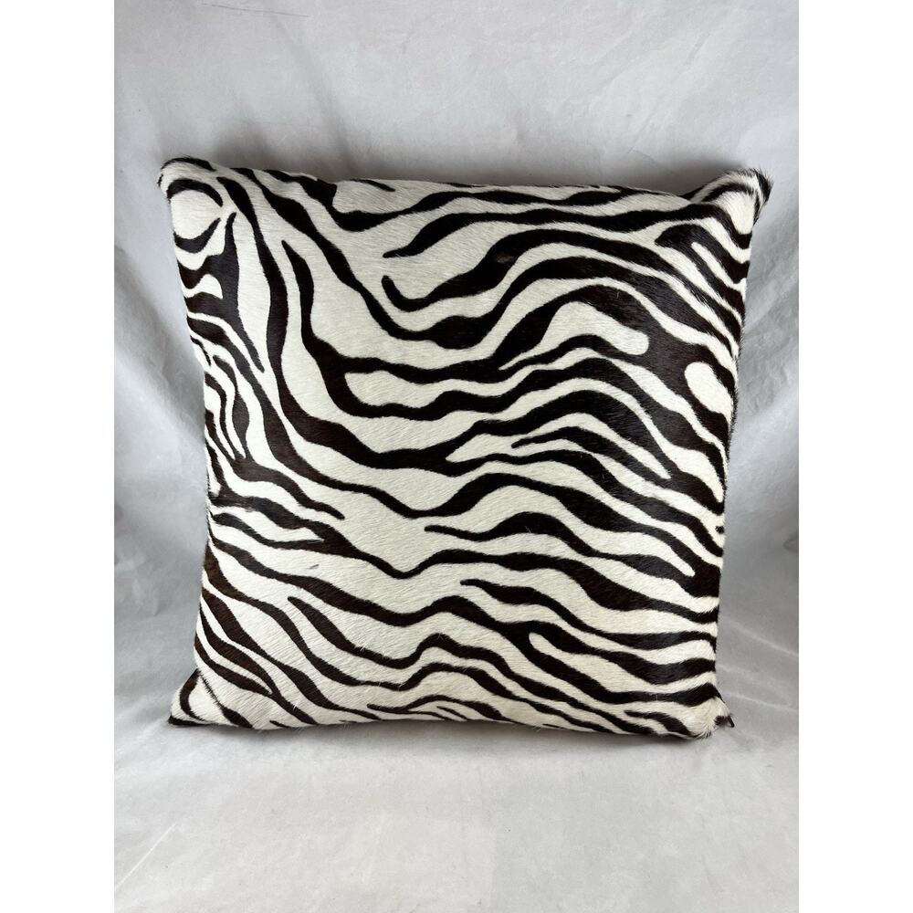 Hairon Hide Leather Zebra Print Throw Pillow Includes Zip Up Cover with Insert